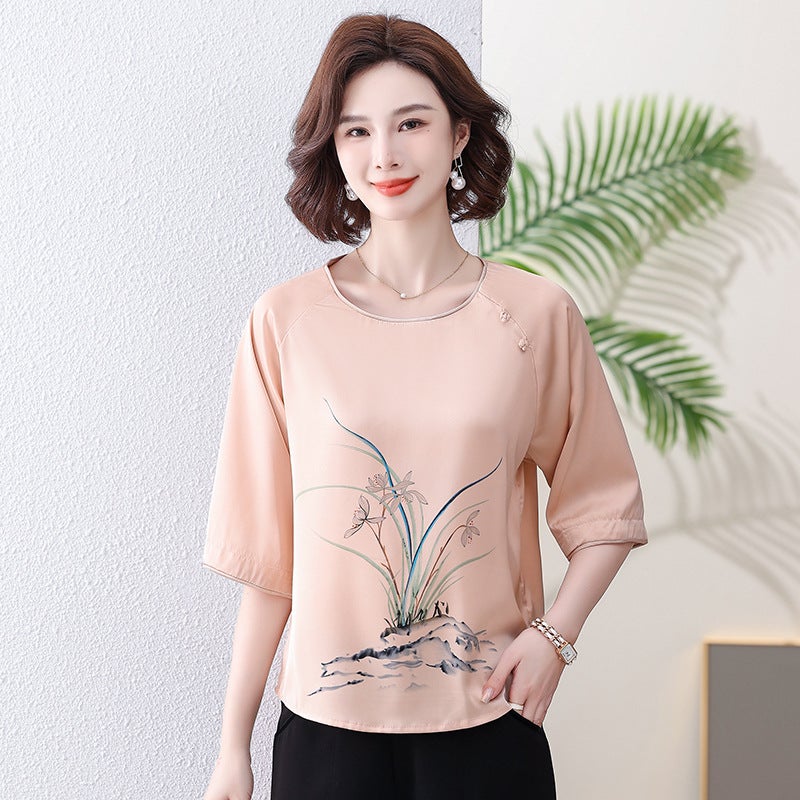 Mother'S Clothes Western Style Middle-Aged And Elderly Women'S Summer Clothes Suit Plus Size Casual 50-Year-Old Short-Sleeved T-Shirt Two-Piece Set - Image 4