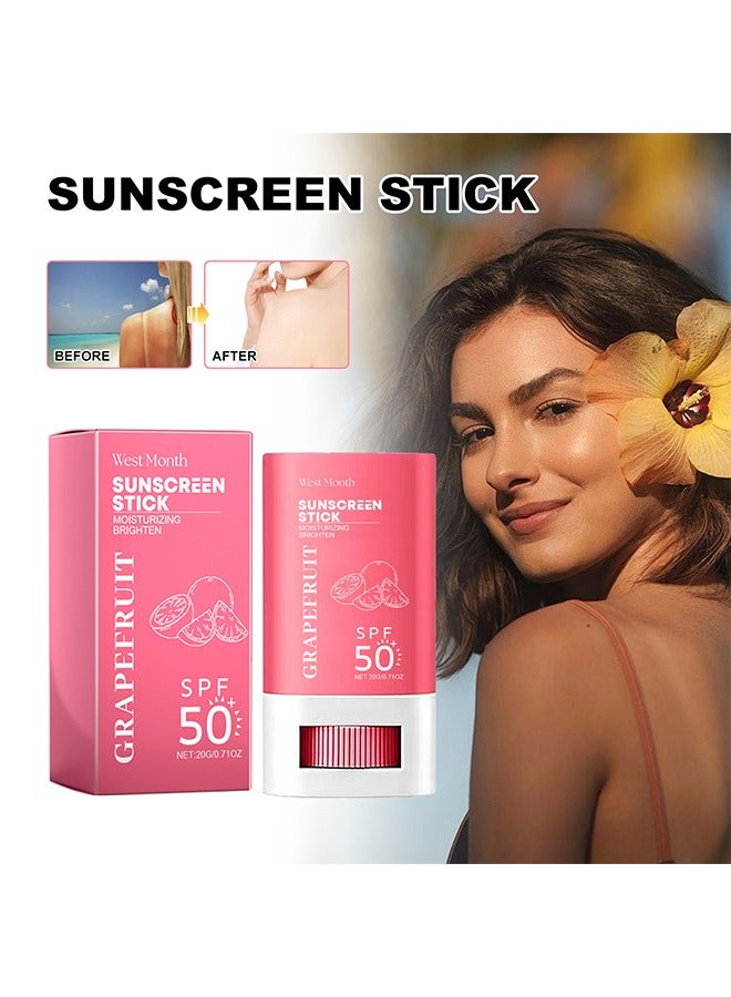WEST MONTH Grapefruit Sunscreen Stick SPF50+,Sun Project Silky Calming Sun Stick,Waterproof Strong Hydrating Natural Protection Sun Stick - Image 1