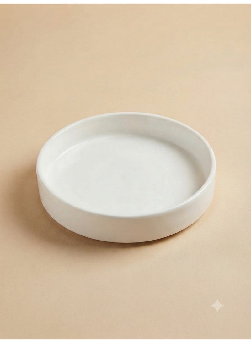 White Round Ceramic Serving Dish with Raised Edges - Modern Food and Appetizer Tray for Home and Dining, Single Piece - Image 1