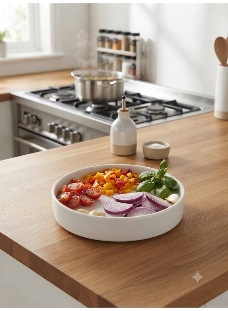White Round Ceramic Serving Dish with Raised Edges - Modern Food and Appetizer Tray for Home and Dining, Single Piece - Image 2
