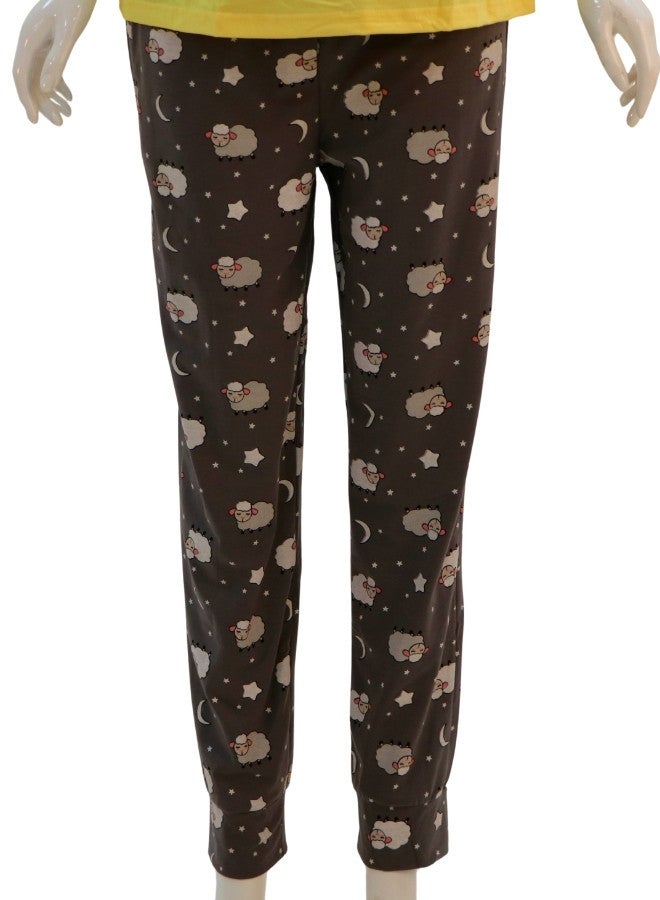 JOANNA JOANNA Women's Dream Big Print Short Sleeve Shirt & Long Pants Pajama Set, Yellow - Image 5