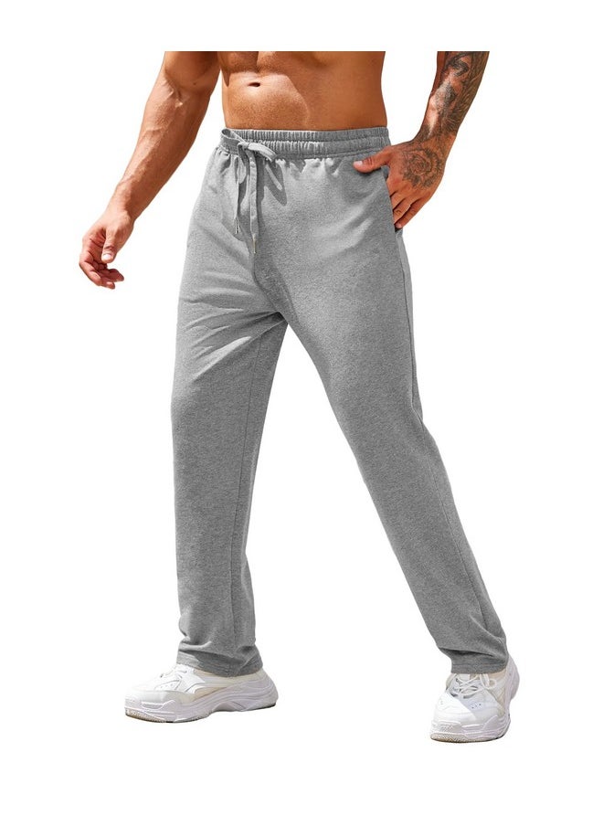 COOFANDY - Men'S Cotton Sweatpants Open Bottom Lounge Pants Lightweight Casual Pants With Pockets Grey - Image 1