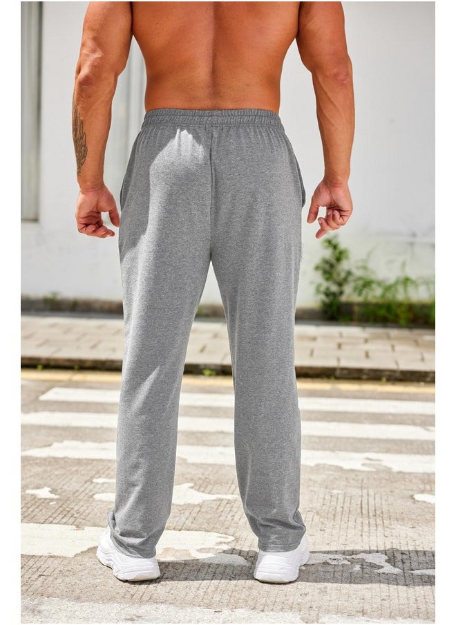 COOFANDY - Men'S Cotton Sweatpants Open Bottom Lounge Pants Lightweight Casual Pants With Pockets Grey - Image 1
