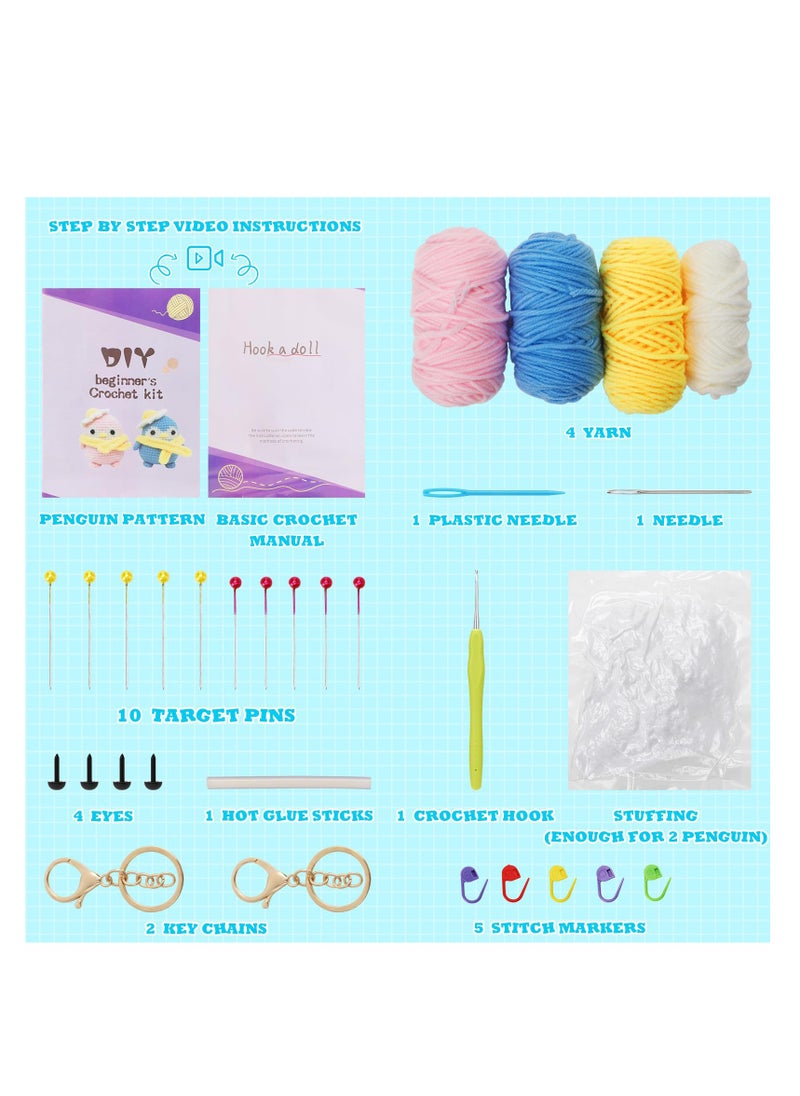 SYOSI - Beginners Crochet Kit Adults and Kids Beginners Crochet Kit Complete Set to Make 2 Penguin  Stress Relieving Craft Idea Gift with Step by Step Instruction Video Complete Material Pack - Image 1