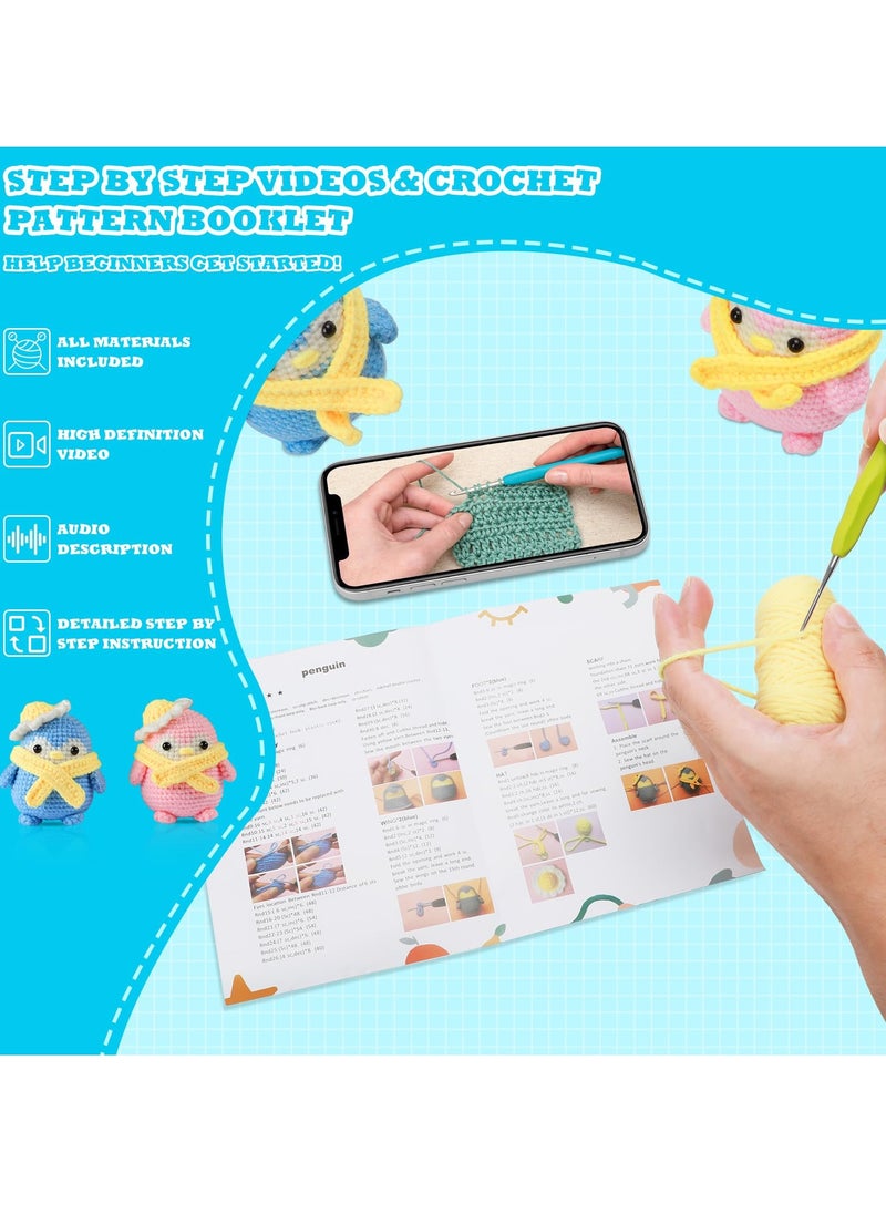 SYOSI - Beginners Crochet Kit Adults and Kids Beginners Crochet Kit Complete Set to Make 2 Penguin  Stress Relieving Craft Idea Gift with Step by Step Instruction Video Complete Material Pack - Image 1