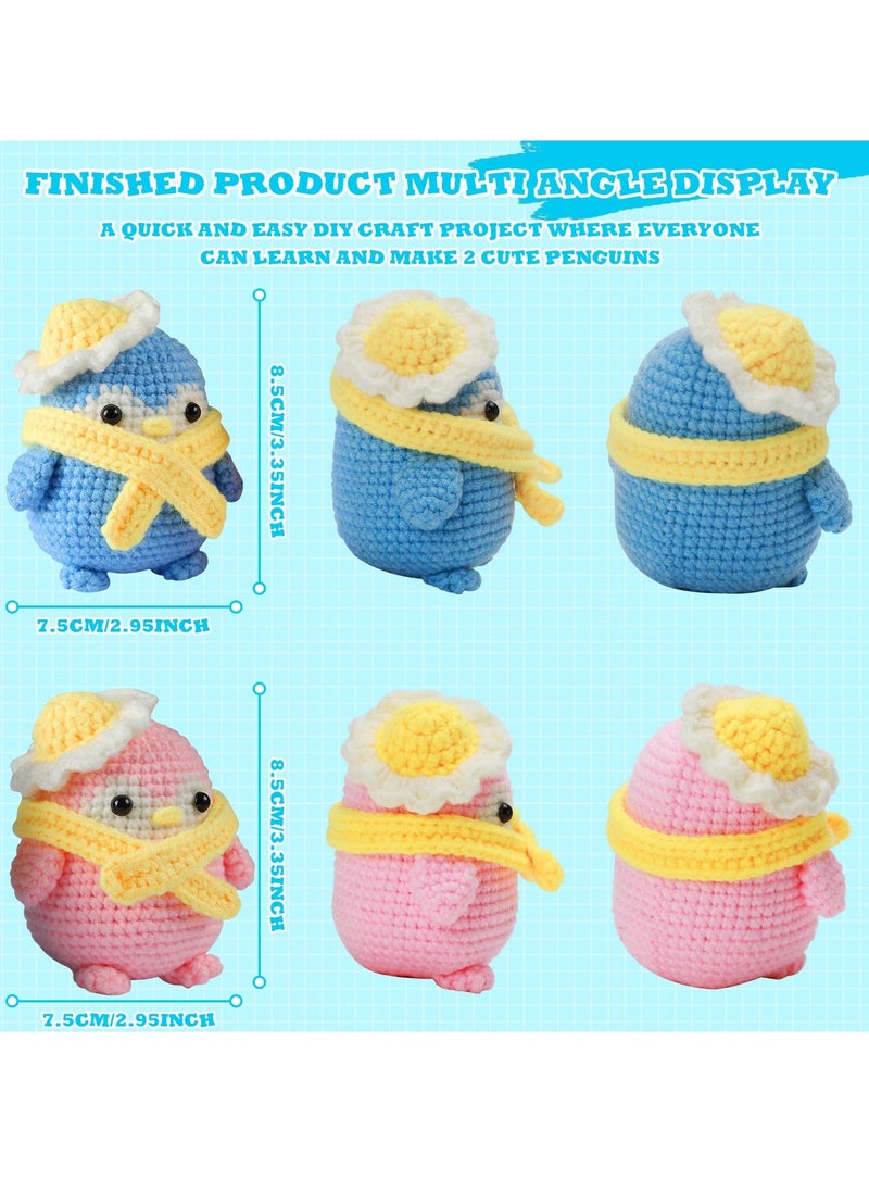 SYOSI - Beginners Crochet Kit Adults and Kids Beginners Crochet Kit Complete Set to Make 2 Penguin  Stress Relieving Craft Idea Gift with Step by Step Instruction Video Complete Material Pack - Image 1