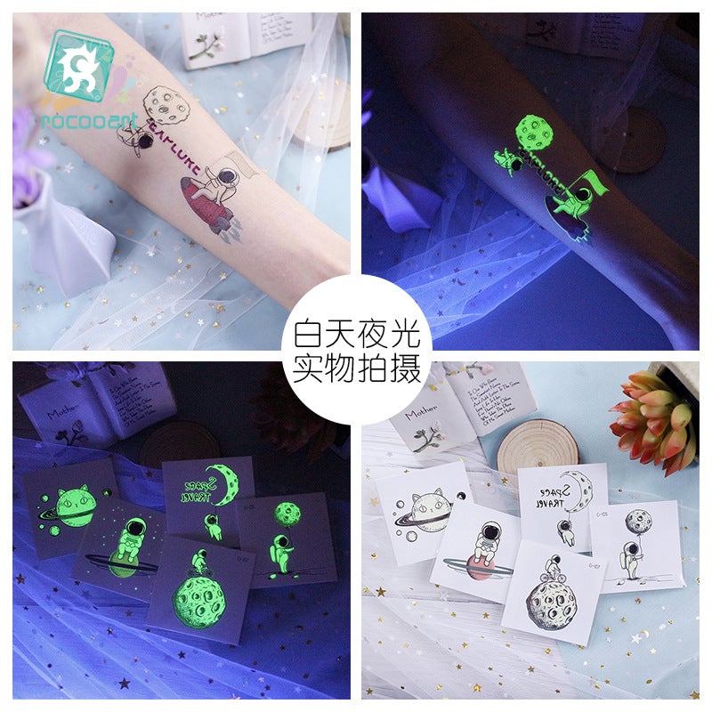 Ricklon Cross-border Waterproof Space tattoo Sticker Cartoon Astronaut Children Luminous tattoo Sticker - Image 2
