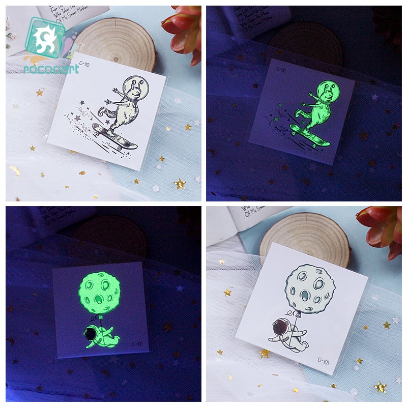 Ricklon Cross-border Waterproof Space tattoo Sticker Cartoon Astronaut Children Luminous tattoo Sticker - Image 3