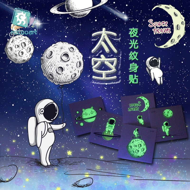 Ricklon Cross-border Waterproof Space tattoo Sticker Cartoon Astronaut Children Luminous tattoo Sticker - Image 1