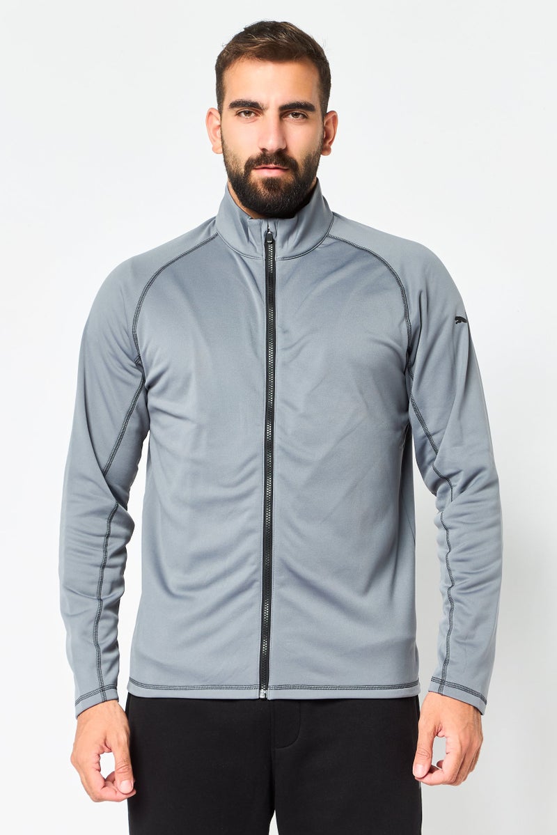 PUMA سويت شيرت رياضي للرجال بأكمام طويلة، رمادي - Image 1