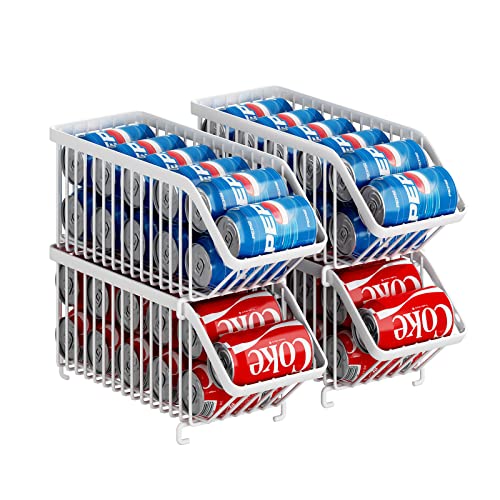 GILLAS 4 Pack Stackable Soda Can Organizer for Refrigerator, Can Holder Dispenser, Canned Food Storage Rack for Fridge, Kitchen, Countertops, Cabinets, White - Image 1