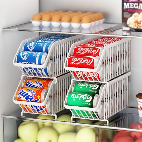 GILLAS 4 Pack Stackable Soda Can Organizer for Refrigerator, Can Holder Dispenser, Canned Food Storage Rack for Fridge, Kitchen, Countertops, Cabinets, White - Image 3