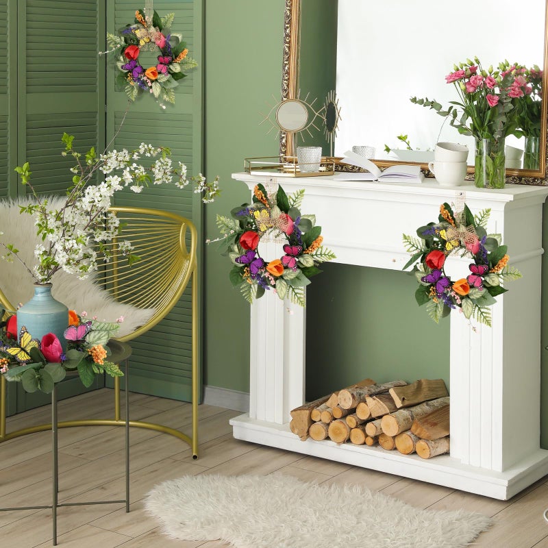 YLOLUL 6 PCS Spring Summer Candle Rings Wreaths Artificial Butterfly Tulip Lavender Eucalyptus Candle Rings Holder with Berry Mini Floral Silk Flowers Wreath for Party Home Table Centerpiece Farmhouse Decor - Image 5