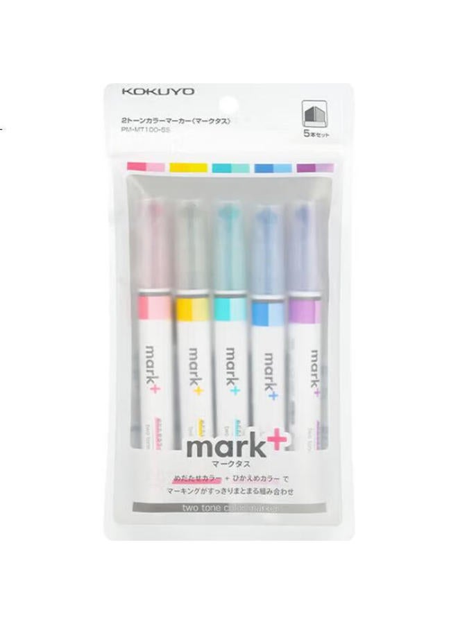 كوكويو Kokuyo Imported Mark Limited Edition قلم تمياز مزدوج الرأس لمراجعة الامتحانات وتحديد العلامات الرئيسية، مجموعة من 5 ألوان، Pm-mt100 - Image 2