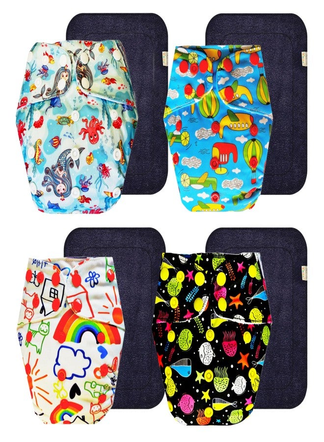 Dumbledo Premium Cloth Diaper with Black Insert (Pack of 4) | Hypoallergenic | 6-Layer Absorbent Pad | Easy to Clean | Everyday Diapering Essential | 3 Months - 3 Years | Unisex Baby - Image 1