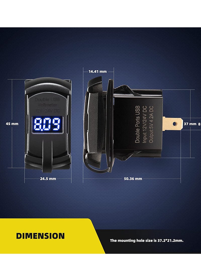SYOSI Car Charger 4.2A Dual USB Port Socket Rocker Style Adapter Socket and Waterproof  Fast Charge Mount with Blue Led Digital Voltmeter for Rocker Marine Switch Panel on Boat RV Vehicle ect - Image 4