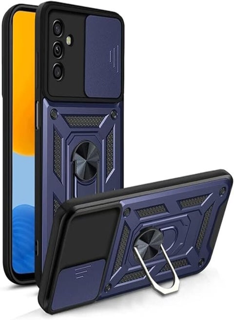 Compatible With Samsung Galaxy M34 Case Cover with Camera Sliding Cover Built-in 360 Rotating Ring Holder Kickstand Shockproof Cell Phone Case for Samsung galaxy M34 5G /Samsung M34 By Graby (Blue)