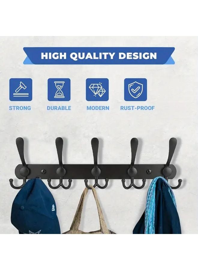 Black Wall Mounted Coat Rack 5 Hooks Heavy Duty Stainless Steel Space Saving - Image 5