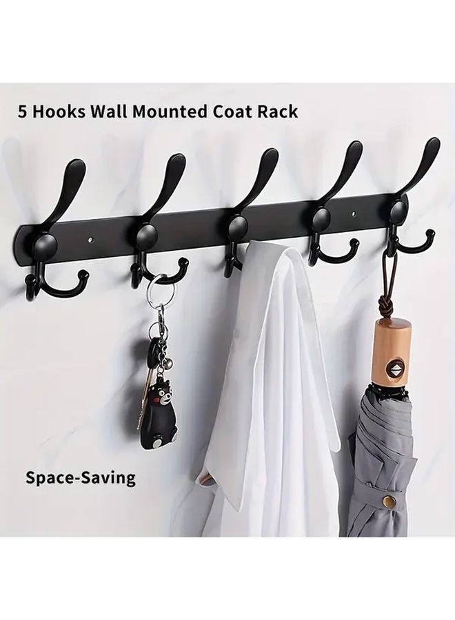 Black Wall Mounted Coat Rack 5 Hooks Heavy Duty Stainless Steel Space Saving - Image 2