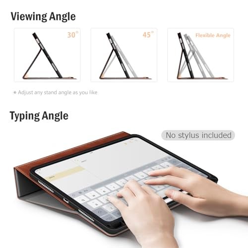 Antbox Case for iPad Air 11-inch M3 (2025) / M2 (2024), iPad Air 5th/4th Generation 10.9'' Vegan Leather with Pencil Holder Typing Angle Auto Sleep/Wake Muti-Stand (Brown) - Image 2
