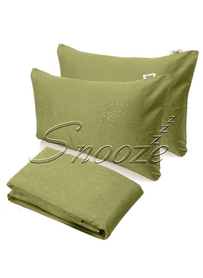 snooze - Snooze Flat Jakared microfiber Bed Sheet - Dark green (flowery design) 220*240 Cm + Free 2 Pillowcases - Image 1
