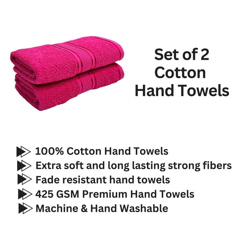 STAMIO Cotton 425 GSM Hand Towel Set of 2, 33 X 51 cm for Men, Women, Home Use, Gym, Wash Basin | Soft, Absorbent, Quick Dry, Small Size Towels, Travel Friendly | Magenta - Image 2