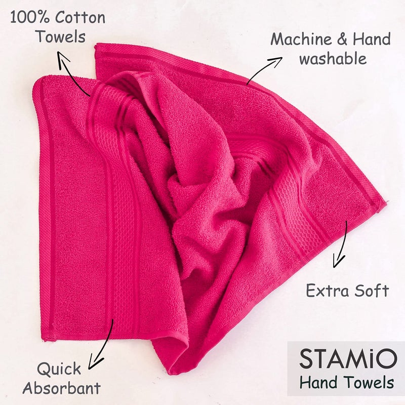 STAMIO Cotton 425 GSM Hand Towel Set of 2, 33 X 51 cm for Men, Women, Home Use, Gym, Wash Basin | Soft, Absorbent, Quick Dry, Small Size Towels, Travel Friendly | Magenta - Image 4