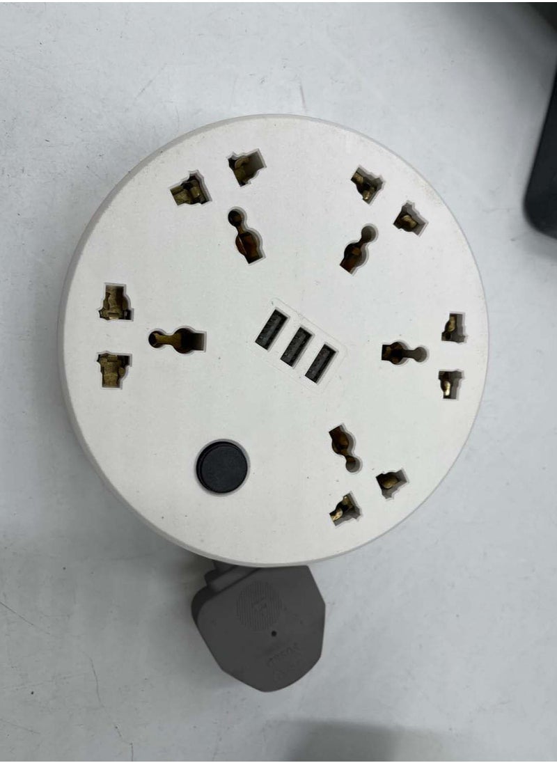 ULHYC - Round Universal Power Extension Cord with 5 Power Plugs and 3 USB Outlets, 5 Way Power Strip with USB Slots, Extension Lead 3 meter - White - Image 1