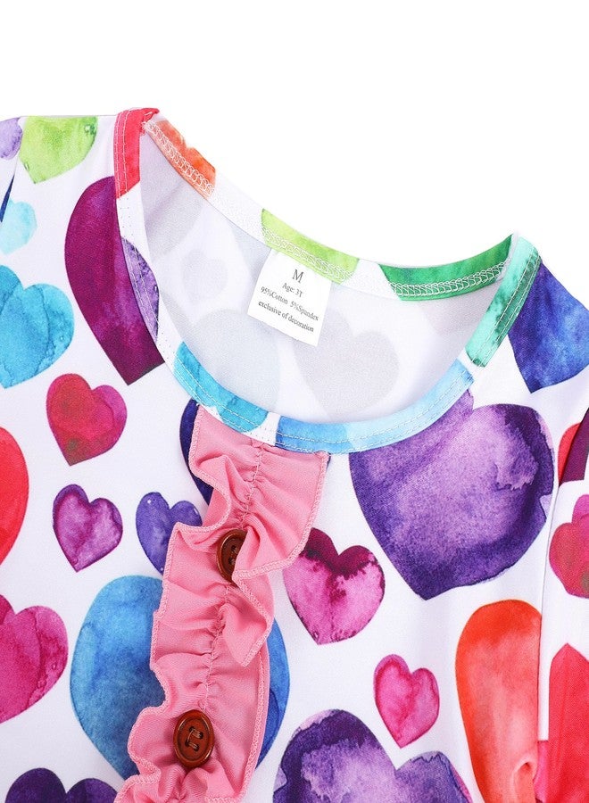 DACSOIT Valentine's Day Toddler Girl Dress Love Hearts Print Ruffle Bottom Long Sleeve Casual Dress 6-7Y - Image 3
