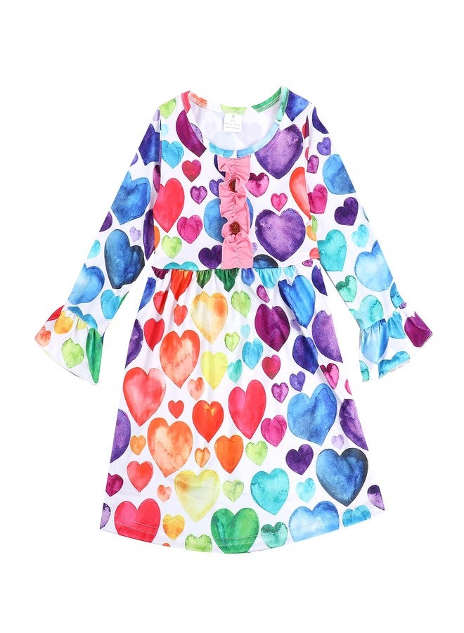 DACSOIT Valentine's Day Toddler Girl Dress Love Hearts Print Ruffle Bottom Long Sleeve Casual Dress 6-7Y - Image 2