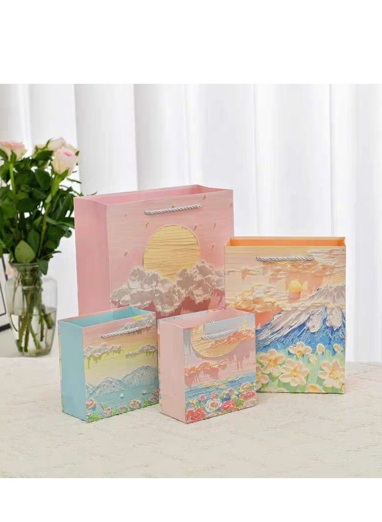 10 Pieces Luxury Ramadan Eid Gift Bags Foldable Reusable Paper Bags Creative 3D Oil Painting Sunrise Pattern - Image 4