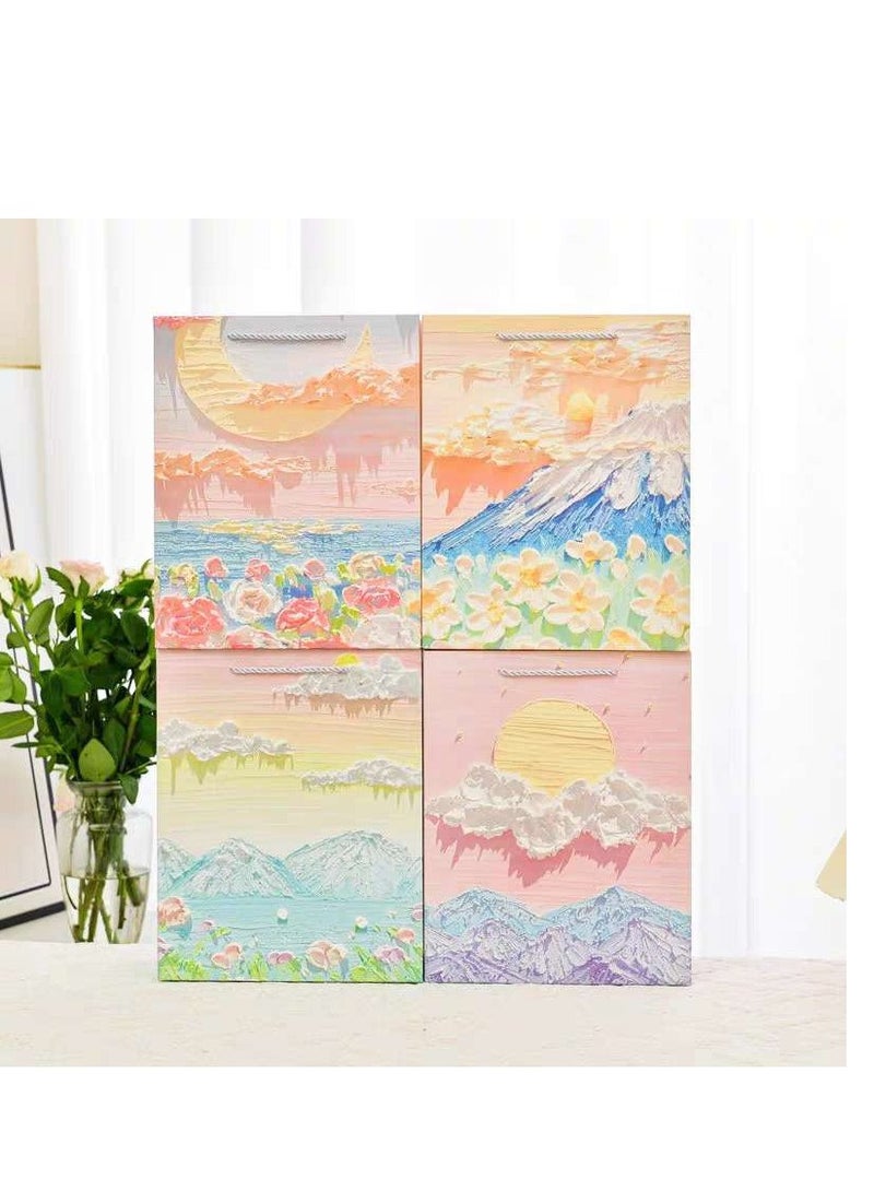 10 Pieces Luxury Ramadan Eid Gift Bags Foldable Reusable Paper Bags Creative 3D Oil Painting Sunrise Pattern - Image 5