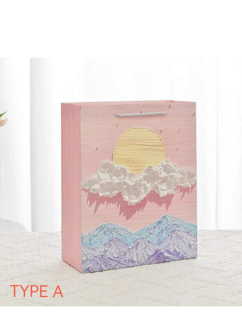 10 Pieces Luxury Ramadan Eid Gift Bags Foldable Reusable Paper Bags Creative 3D Oil Painting Sunrise Pattern - Image 2