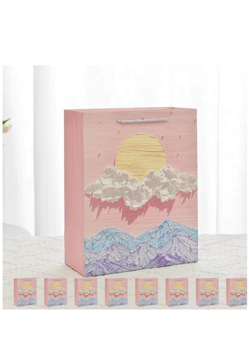10 Pieces Luxury Ramadan Eid Gift Bags Foldable Reusable Paper Bags Creative 3D Oil Painting Sunrise Pattern - Image 1