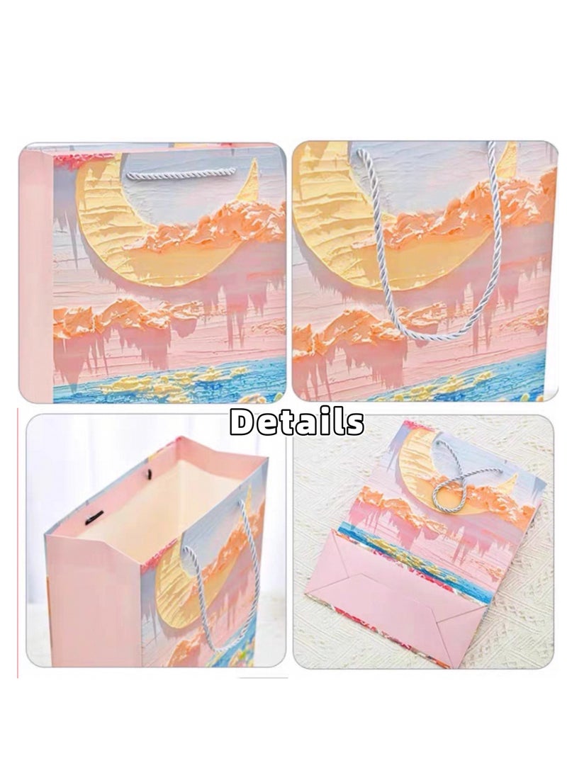 10 Pieces Luxury Ramadan Eid Gift Bags Foldable Reusable Paper Bags Creative 3D Oil Painting Sunrise Pattern - Image 3