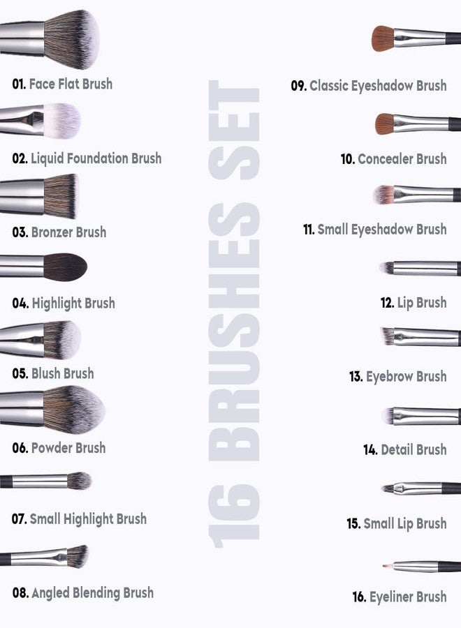 Gleva Makeup Brushes Premium Synthetic Kabuki Foundation Powder Concealers Eye Shadows 16 Pcs Brush Set With Pouch Professional Blush, Face Powder, Highlighter, Contour, Blending Eyeliner (Black) - Image 5