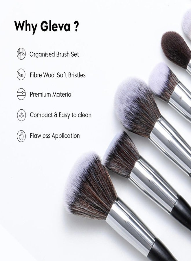 Gleva Makeup Brushes Premium Synthetic Kabuki Foundation Powder Concealers Eye Shadows 16 Pcs Brush Set With Pouch Professional Blush, Face Powder, Highlighter, Contour, Blending Eyeliner (Black) - Image 3