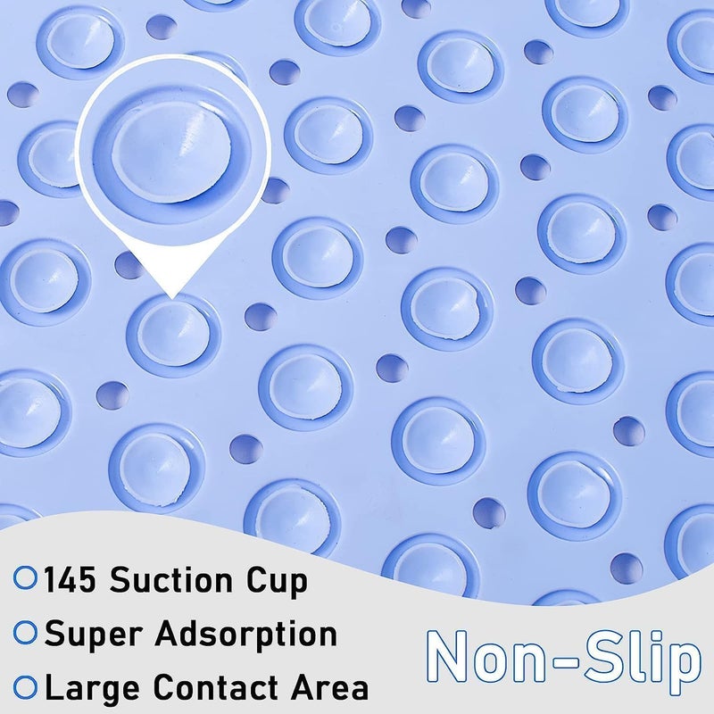 COLBEX Shower Mat Non Slip Bath Mat with a Drain Hole and Suction Cups to Keep Floor Clean Shower Foot Scrubber Massage Mat 69 x 36 Light Blue - Image 4