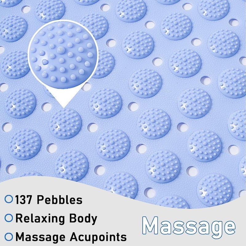 COLBEX Shower Mat Non Slip Bath Mat with a Drain Hole and Suction Cups to Keep Floor Clean Shower Foot Scrubber Massage Mat 69 x 36 Light Blue - Image 3