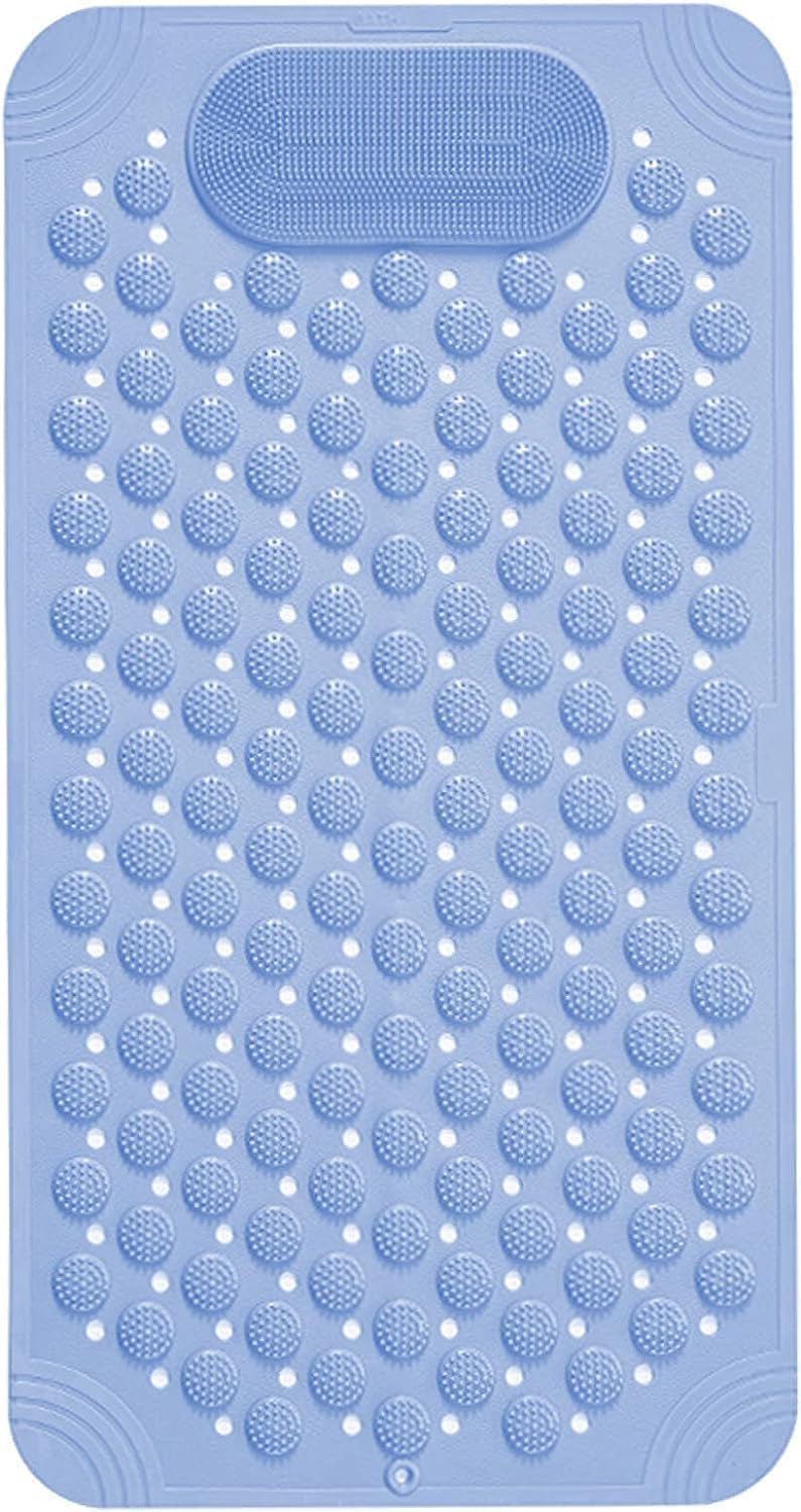 COLBEX Shower Mat Non Slip Bath Mat with a Drain Hole and Suction Cups to Keep Floor Clean Shower Foot Scrubber Massage Mat 69 x 36 Light Blue - Image 1