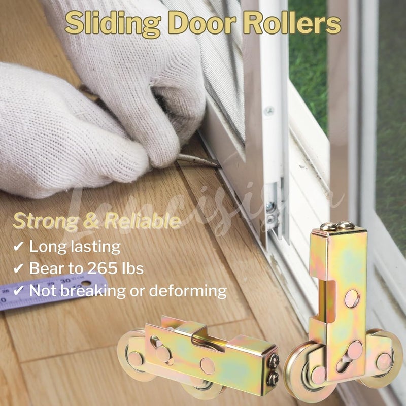 Lancisism 2Pcs Sliding Door Tandem Roller, Heavy-Duty 1-1/4 Inch Sliding Door Tandem Roller Assembly Sliding Glass Door Rollers Replacement, 120kg/265lbs Load Capacity for Sliding Glass Door Screen - Image 3