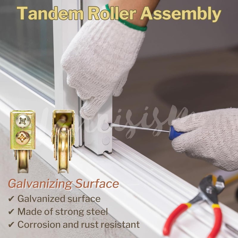 Lancisism 2Pcs Sliding Door Tandem Roller, Heavy-Duty 1-1/4 Inch Sliding Door Tandem Roller Assembly Sliding Glass Door Rollers Replacement, 120kg/265lbs Load Capacity for Sliding Glass Door Screen - Image 4