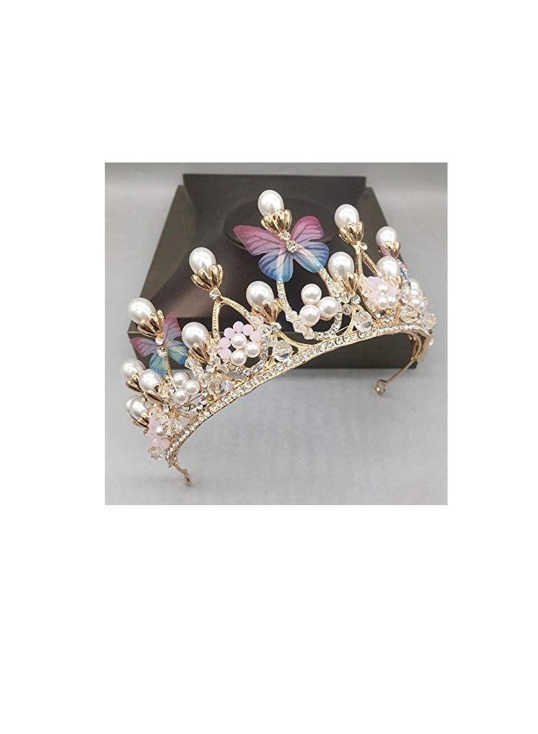 Girls Crystal Tiara Crown Women Flower Butterfly Princess Headband Gift for Carnival Headdress Fancy Dress Wedding Prom Birthday Party for 5-16 Years Teens (15*6 cm) - Image 1