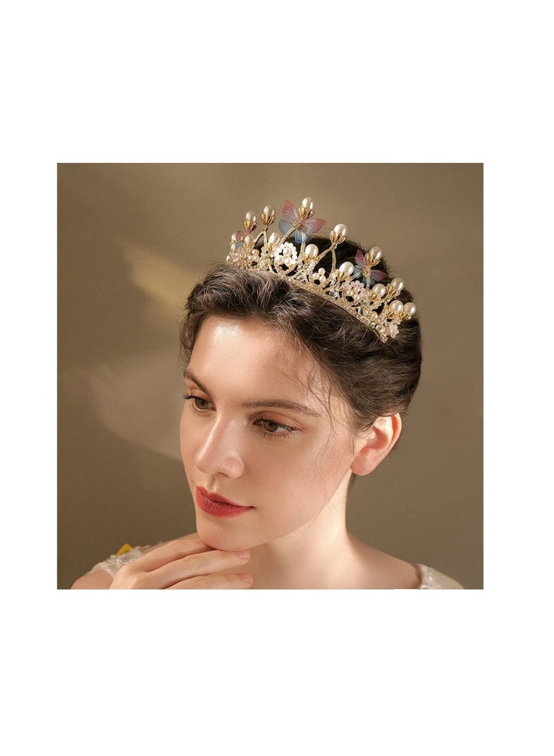 Girls Crystal Tiara Crown Women Flower Butterfly Princess Headband Gift for Carnival Headdress Fancy Dress Wedding Prom Birthday Party for 5-16 Years Teens (15*6 cm) - Image 2