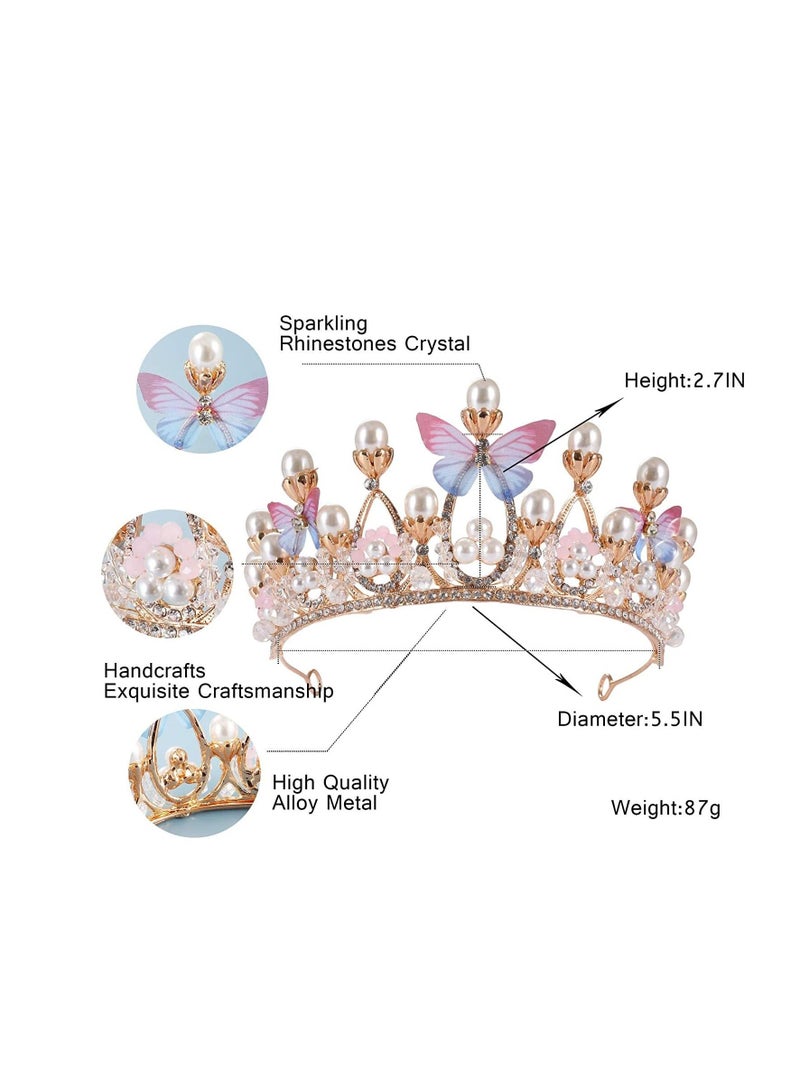 Girls Crystal Tiara Crown Women Flower Butterfly Princess Headband Gift for Carnival Headdress Fancy Dress Wedding Prom Birthday Party for 5-16 Years Teens (15*6 cm) - Image 3