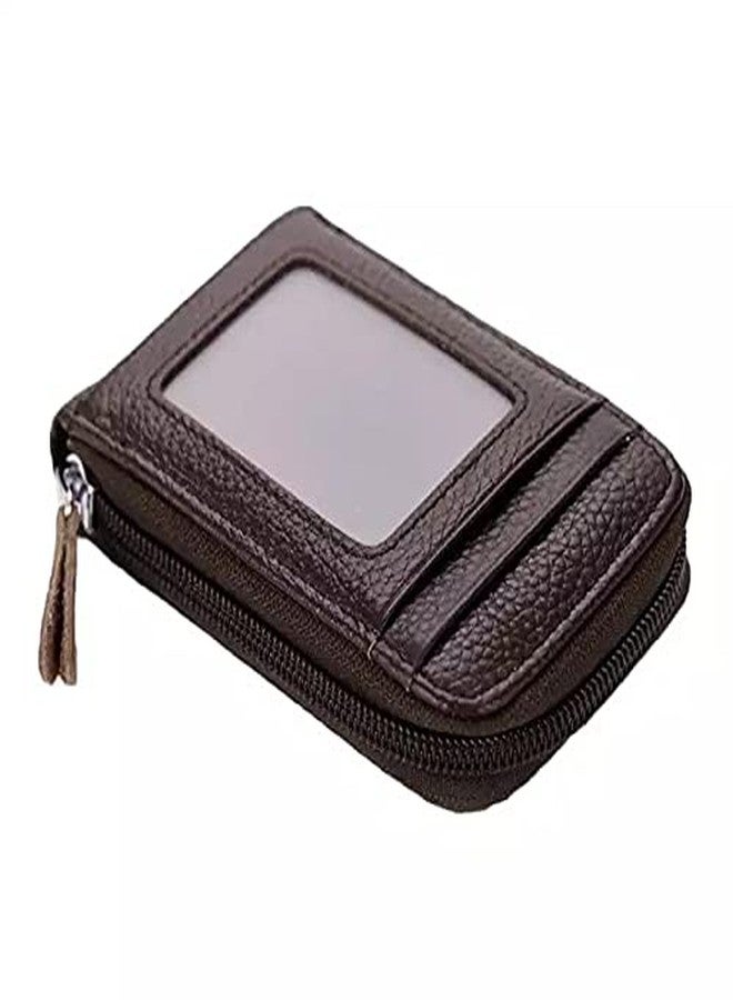 GLAMAXY G L A M A X Y PU Leather 9 Slot Vertical Credit Debit Card Holder Money Wallet Zipper Coin Purse for Men Women - Brown - Image 1