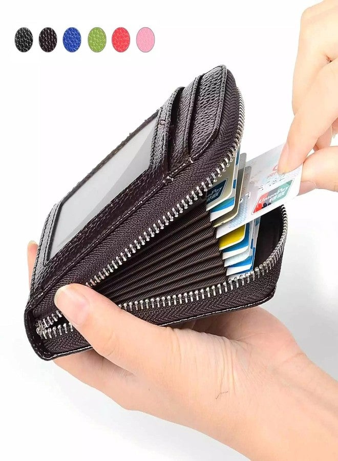 GLAMAXY G L A M A X Y PU Leather 9 Slot Vertical Credit Debit Card Holder Money Wallet Zipper Coin Purse for Men Women - Brown - Image 2