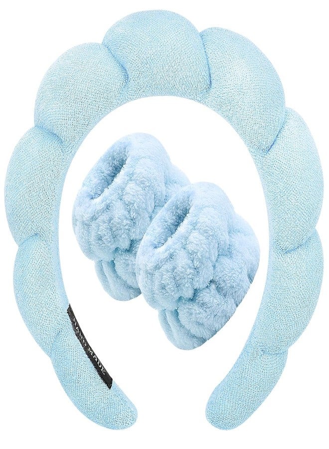 IK-CLAST Spa Headband and Wrist Washband Set, Blue, Soft Absorbent Terry Fabric, for Face Washing, Skincare, Makeup Removal, 3 Piece - Image 1