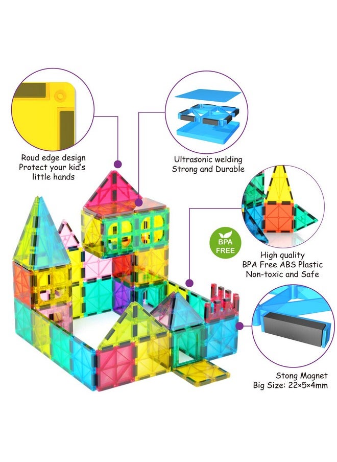 Jasonwell Jasonwell Magnetic Tiles Building Blocks Set for Boys Girls Preschool Educational Magnet Construction Kit Stacking STEM Toys Christmas Birthday Gifts for Kids Toddlers 3 4 5 6 7 8 9 10 + Year Old  - Image 2