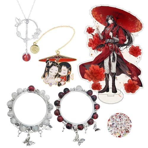 HJYZY Heaven Official's Blessing Jewelry Sets Hua Cheng Necklace Best Friends Bracelet Anime Acrylic Stand Decoration Tian Guan Ci Fu Bookmarks with Stickers 15 Pcs - Image 1
